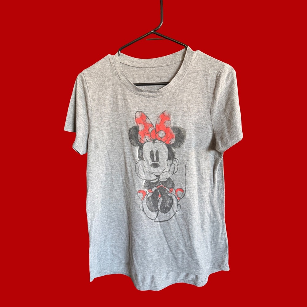 Disney Minnie Mouse Sketch Graphic T-Shirt Heather Grey Small Short Sleeve